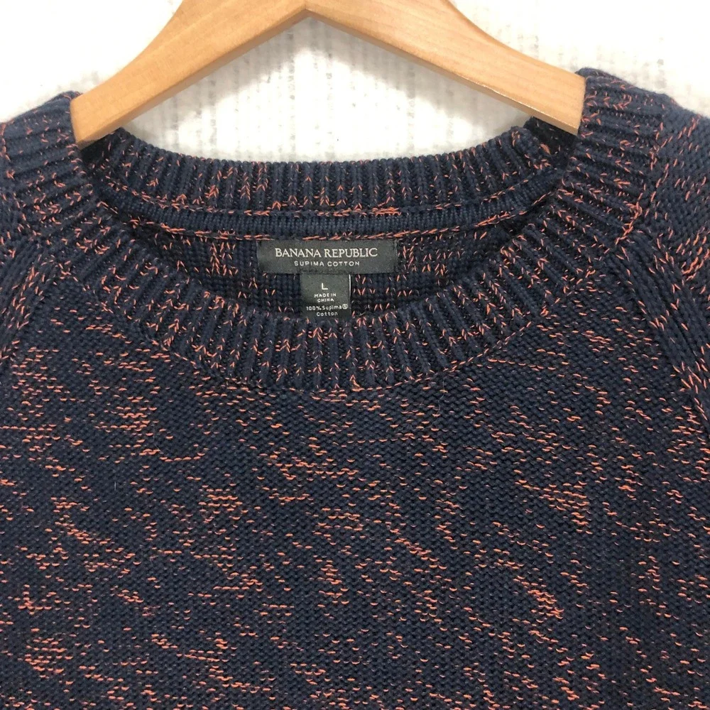 Banana‎ Republic Mens Supima Cotton Marled Knit Sweater Navy Orange Large Raglan